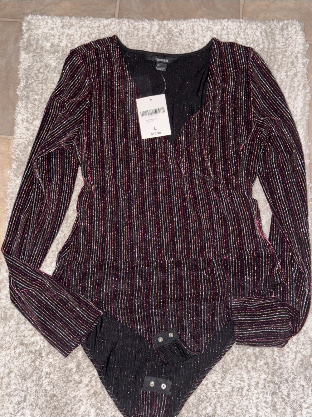 Forever 21 Black Metallic Pink Striped Women's Top